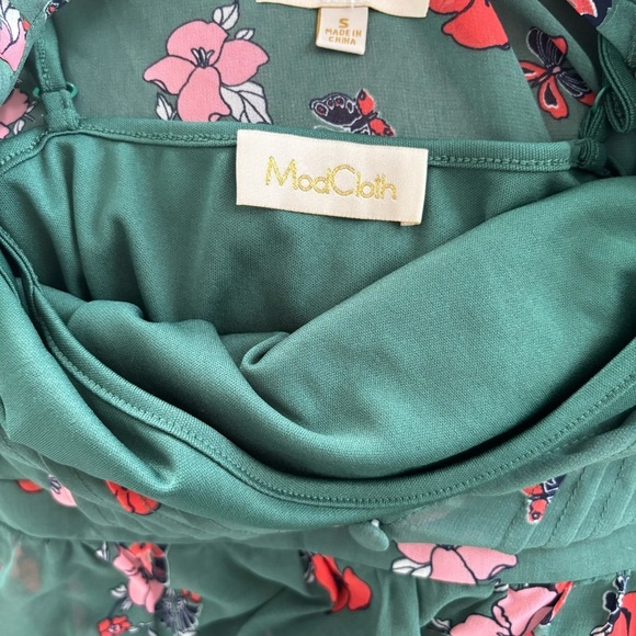 Modcloth « Oh Say Can Museum » Green Butterfly Floral Print A Line Dress Size M - Picture 12 of 13